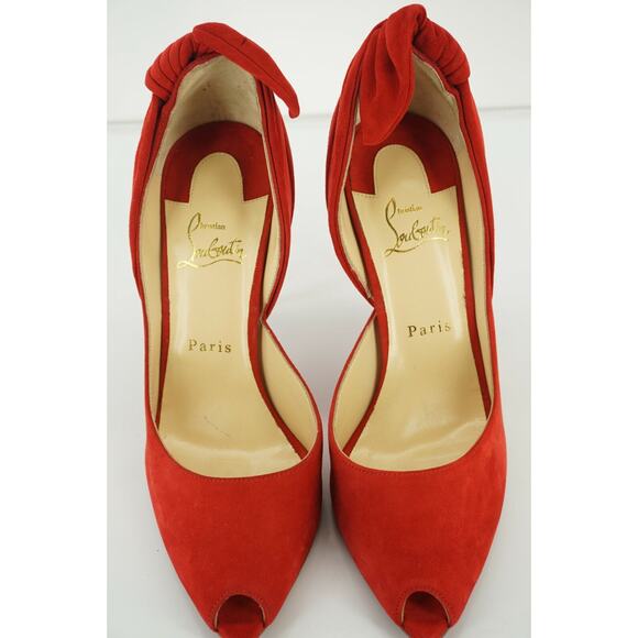 Christian Louboutin Red Suede Barbara Bow Heels d'Orsay Pumps Size 39.5 NIB - Picture 12 of 12